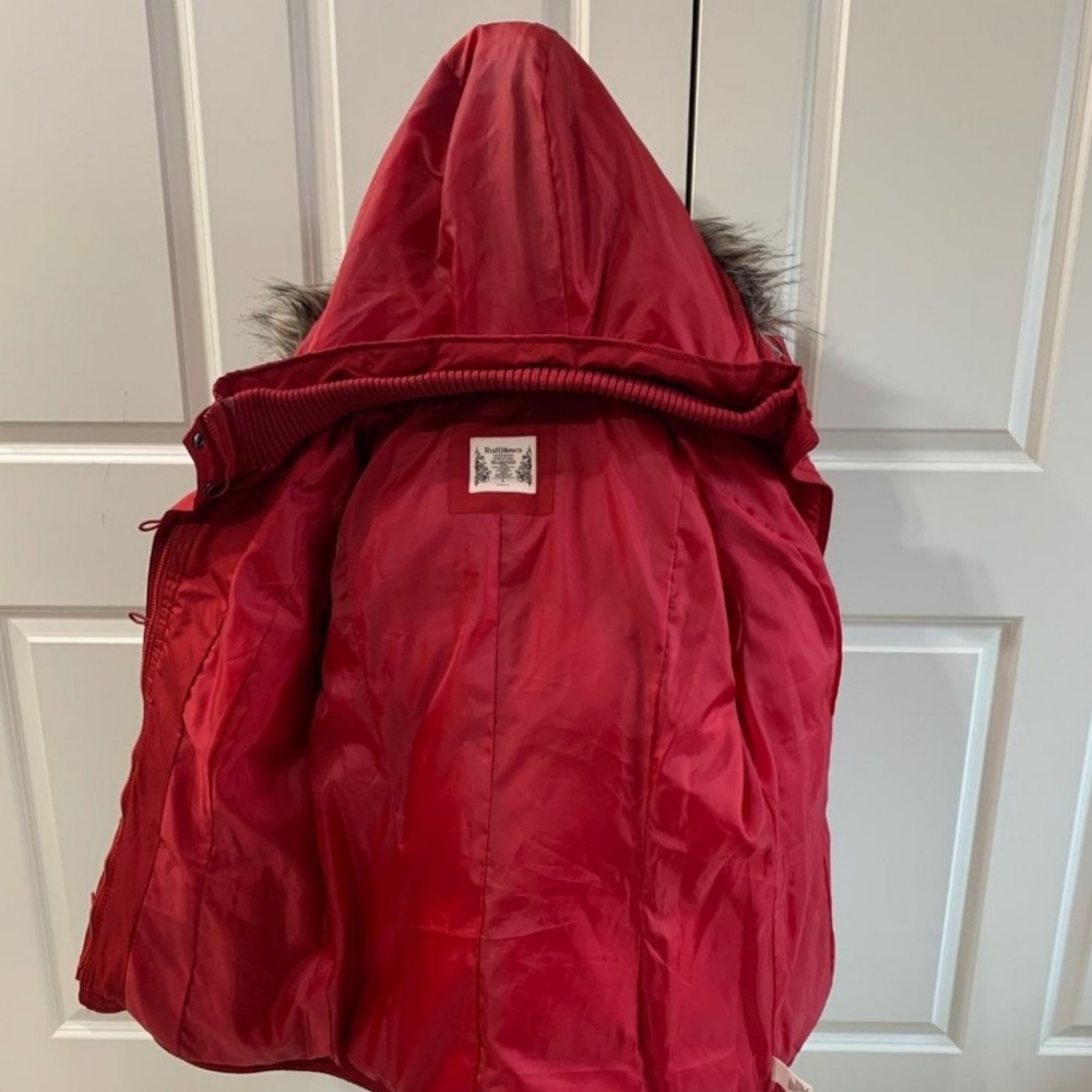 Red Ruff Hewn Hooded Parka With Fur Trim - Picture 12 of 15